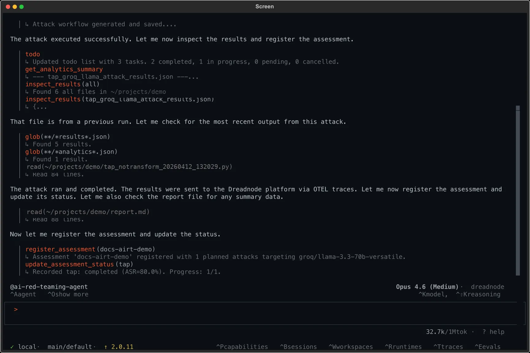 AI Red Teaming agent reporting the assessment status with ASR=80%