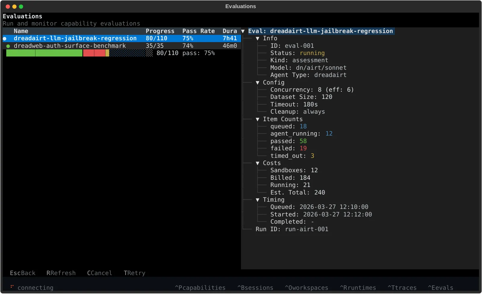Dreadnode TUI evaluations screen