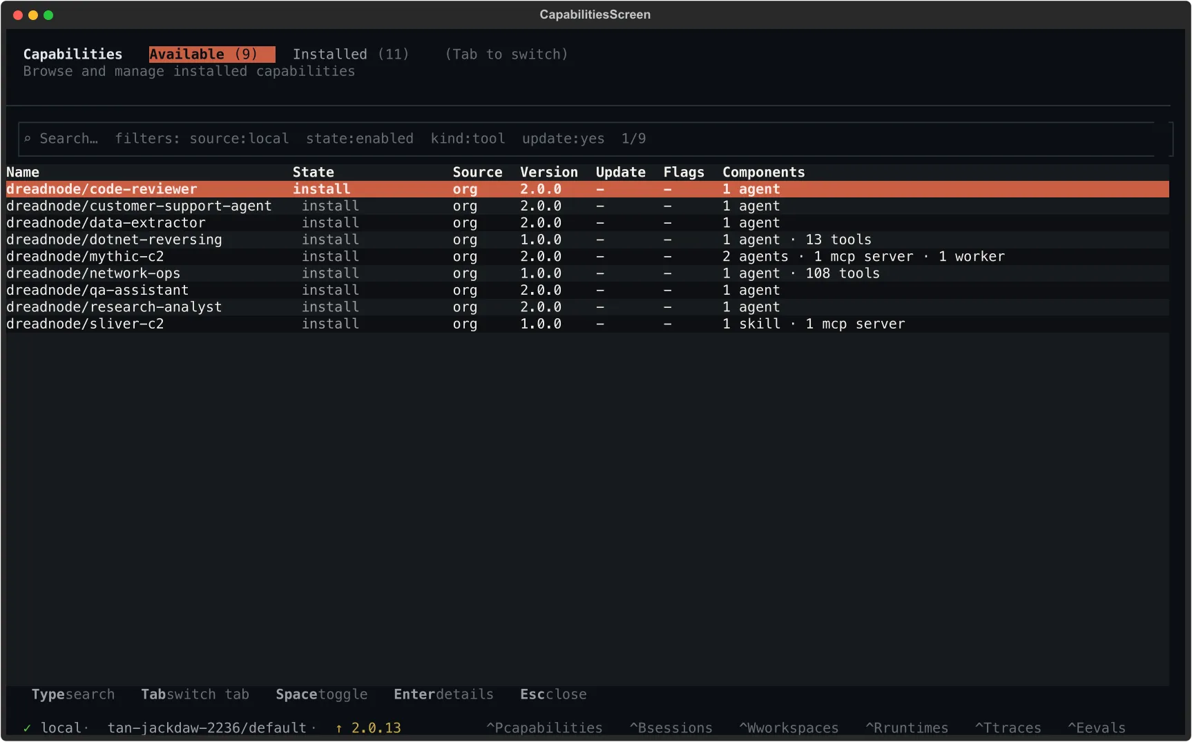 Capability manager — Available tab