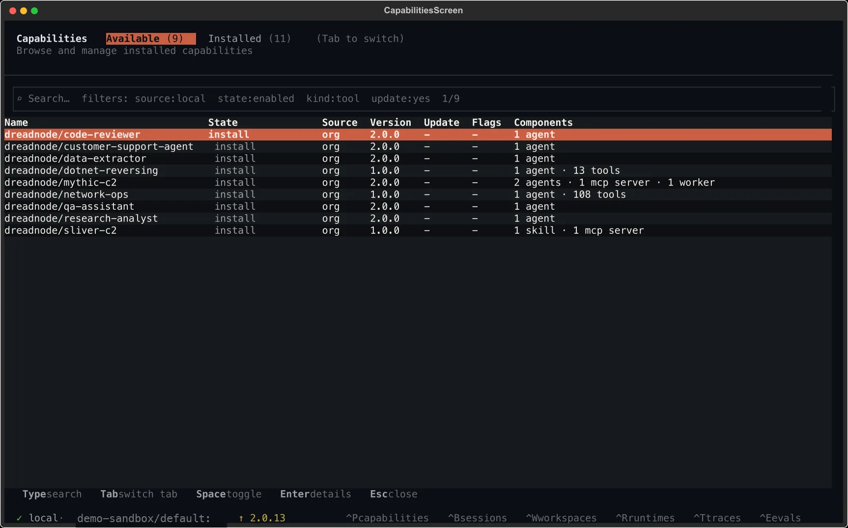 Capability manager — Available tab