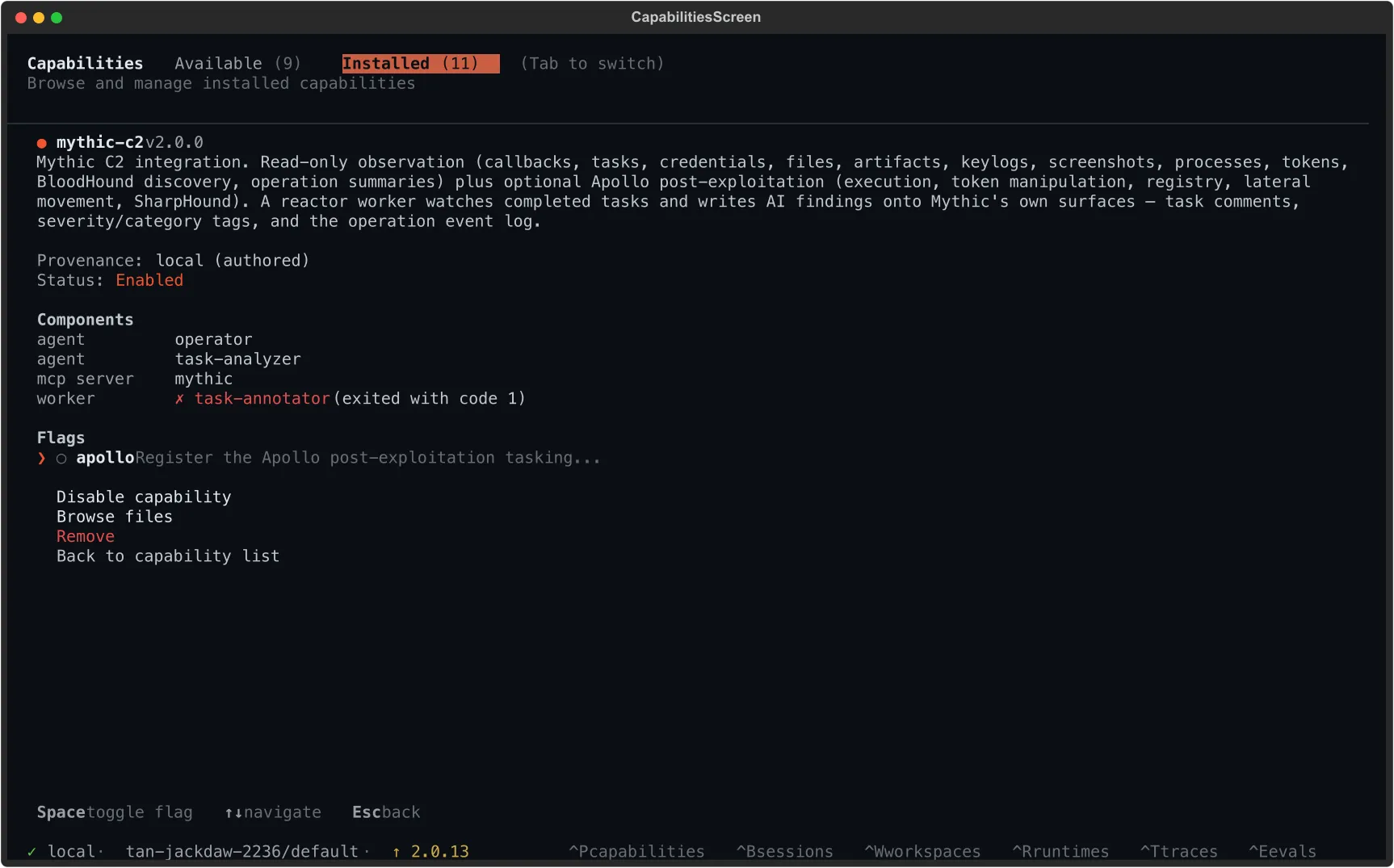 Capability detail showing a worker in the error state