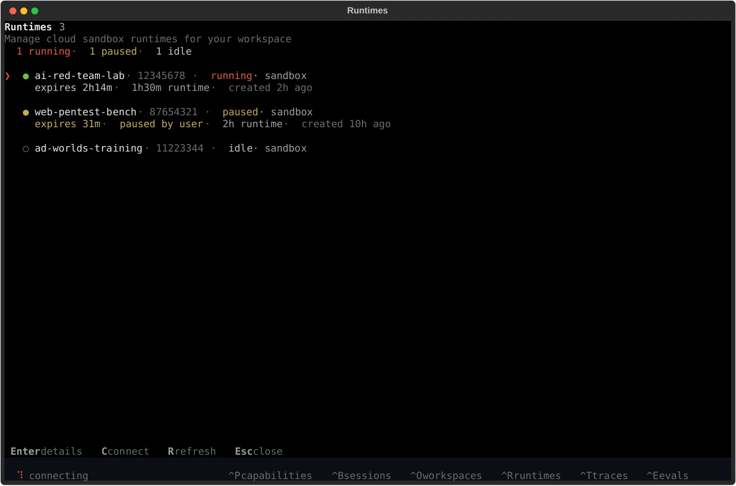 Dreadnode TUI runtimes screen