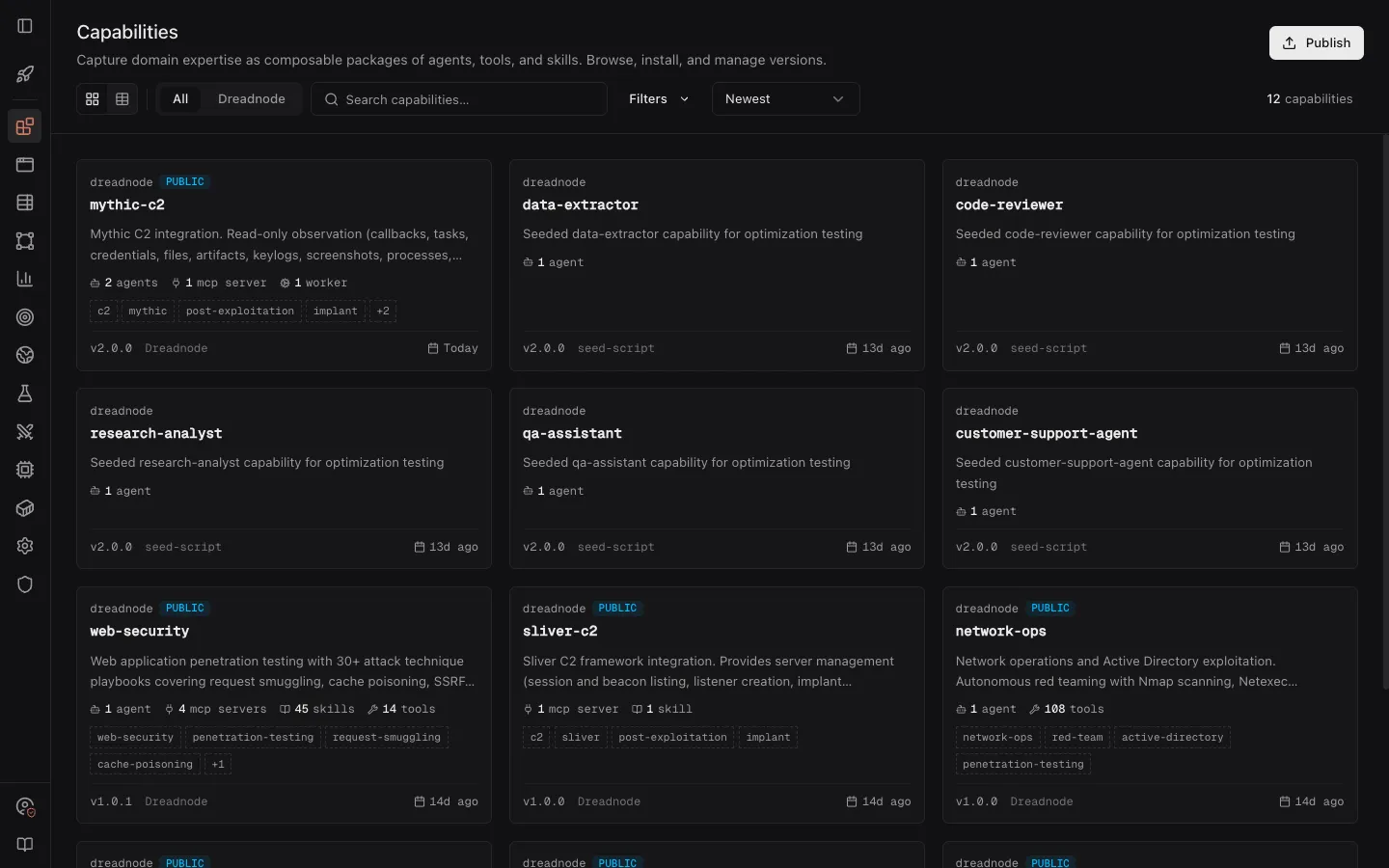 Web capability catalog — grid view