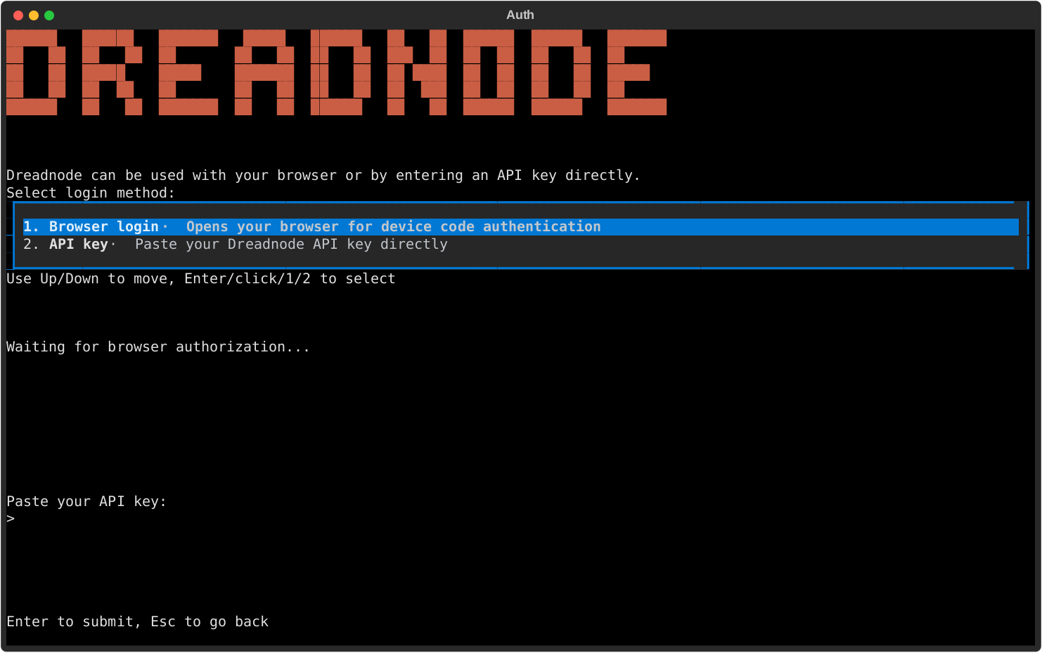 Dreadnode TUI authentication modal