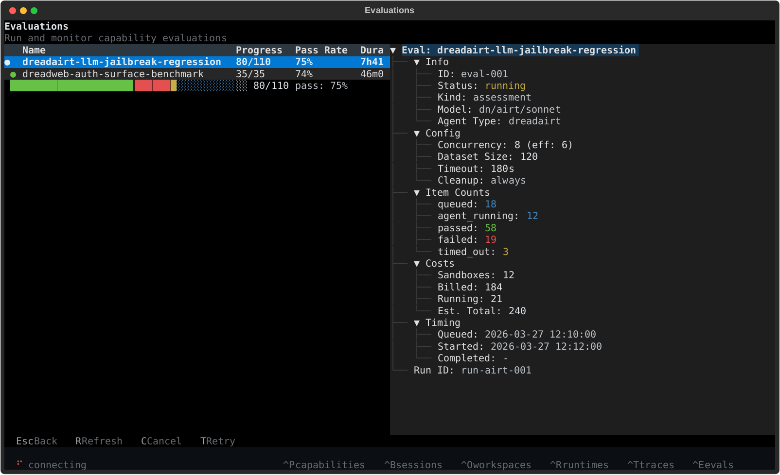 Dreadnode TUI evaluations screen