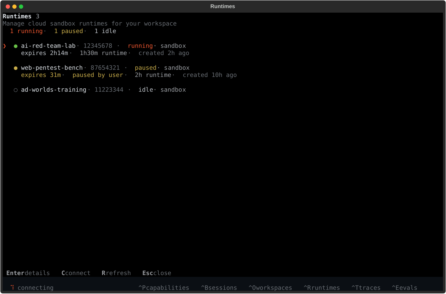 Dreadnode TUI runtimes screen